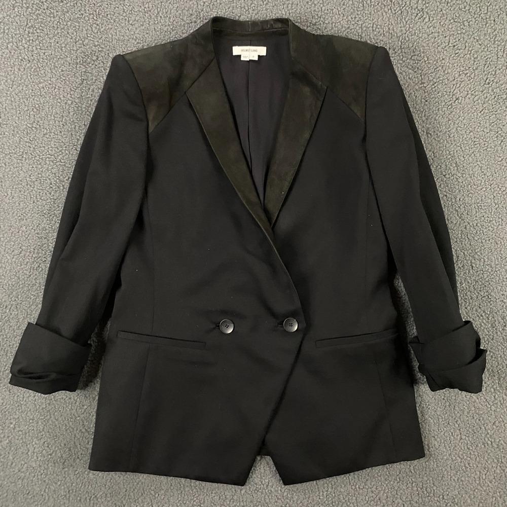 Helmut Lang Blazer Womens 2 Double Breasted Leather‎ Wool Silk Minimal Jacket